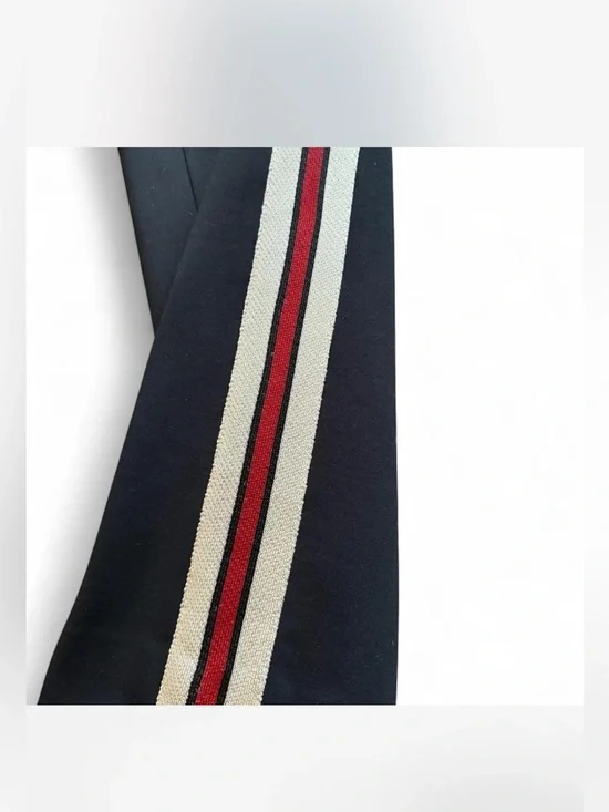 Sandro Paris Black Track-Style Trousers with Red & White Side Stripe - Picture 2 of 7